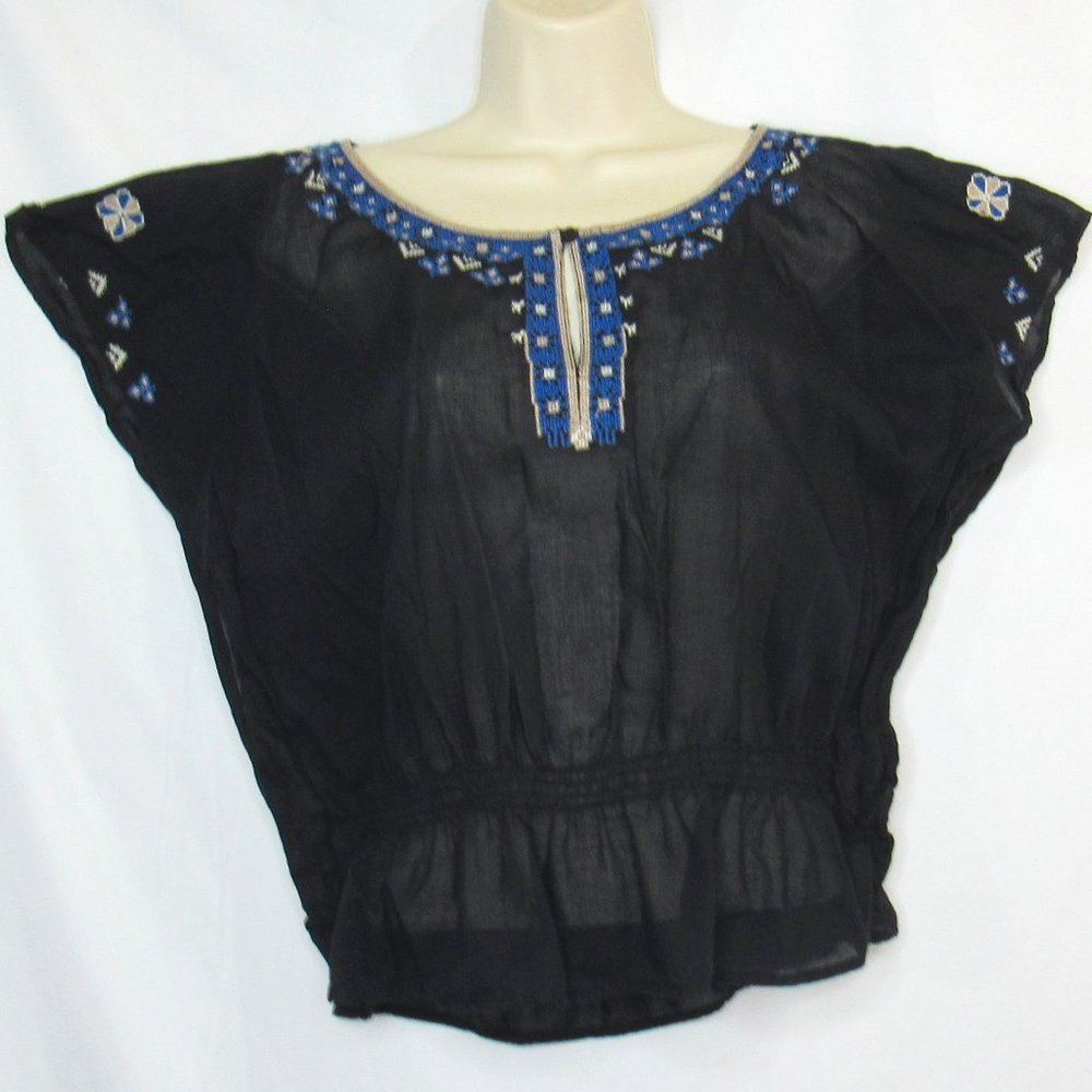 American Eagle Outfitters Women Cotton Boho Embroidery Tunic Blouses Top Size S